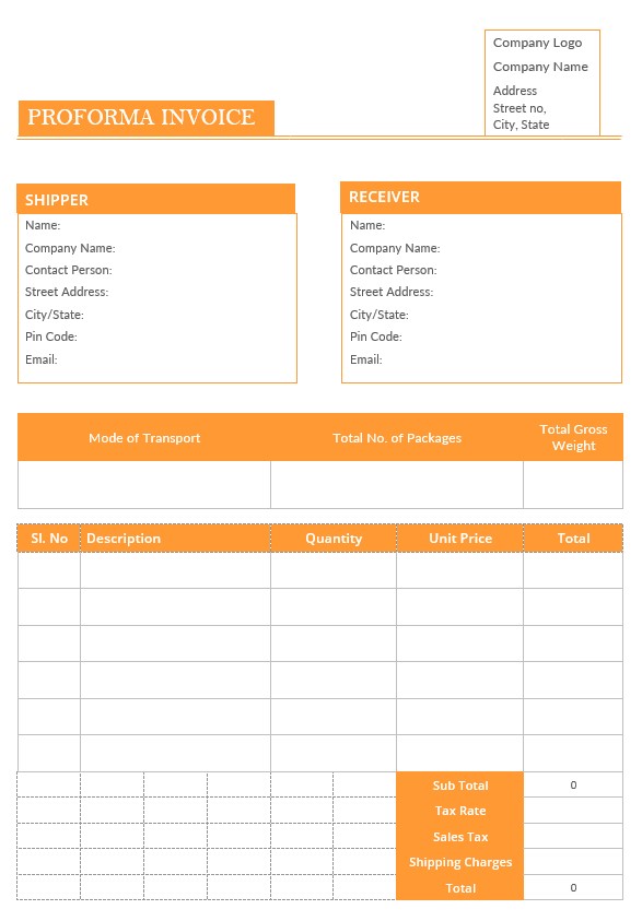 Blank Proforma Invoice Template PSD template